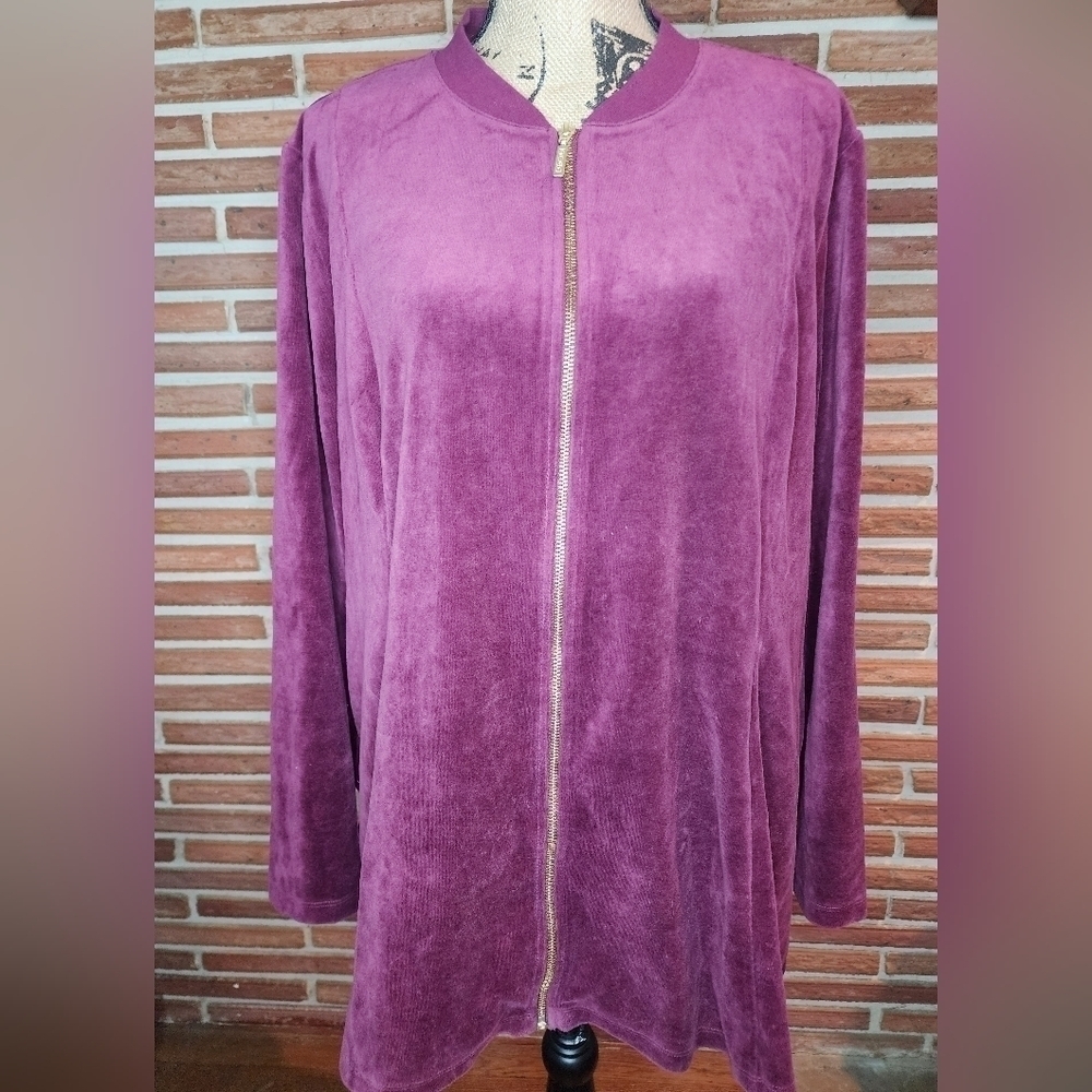 Denim and Company Active Velour Zip up Jacket with Hidden Pockets, Extra Large